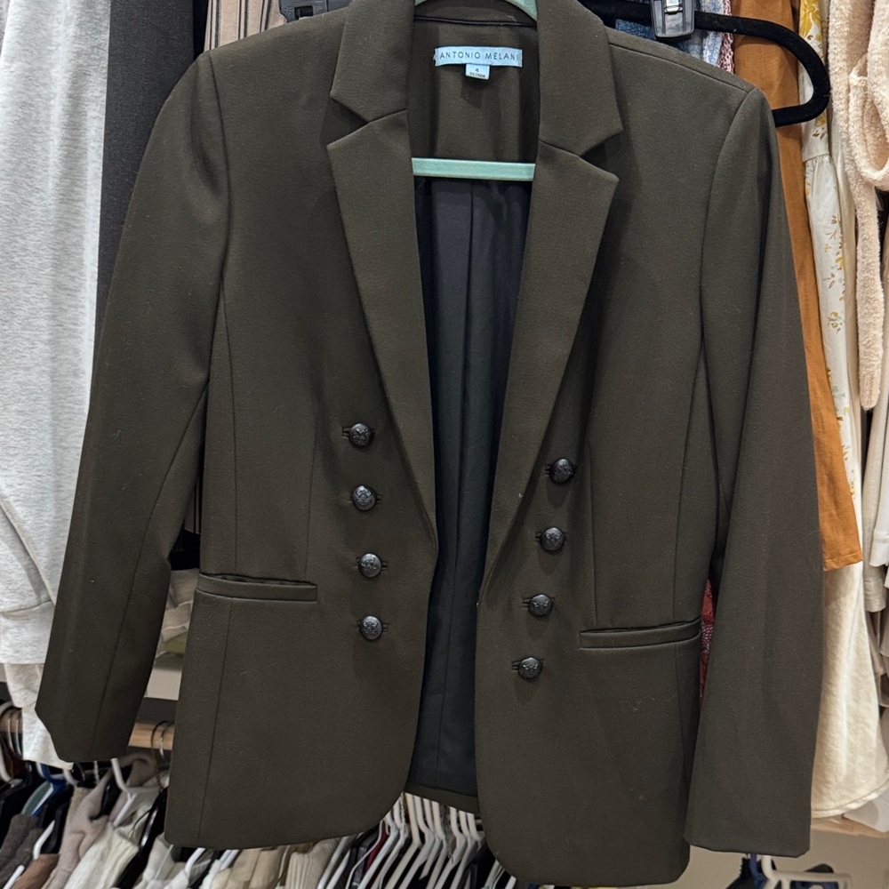ANTONIO MELANI Dark Olive Double-Breasted Blazer